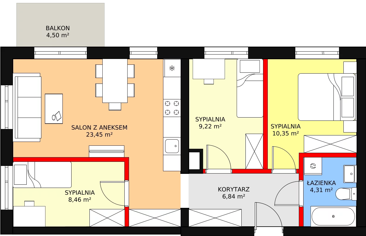 4 pokoje, mieszkanie 62,63 m², piętro 1, oferta nr BV/2/A7, Świergotki - Etap II, Szczecin, Północ, Żelechowa, ul. Przepiórki