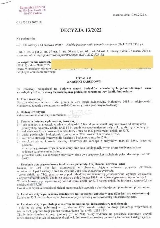 Działka 11 300,00 m², oferta nr , 65-GS-Dzj9ONuoY8, Malonowo