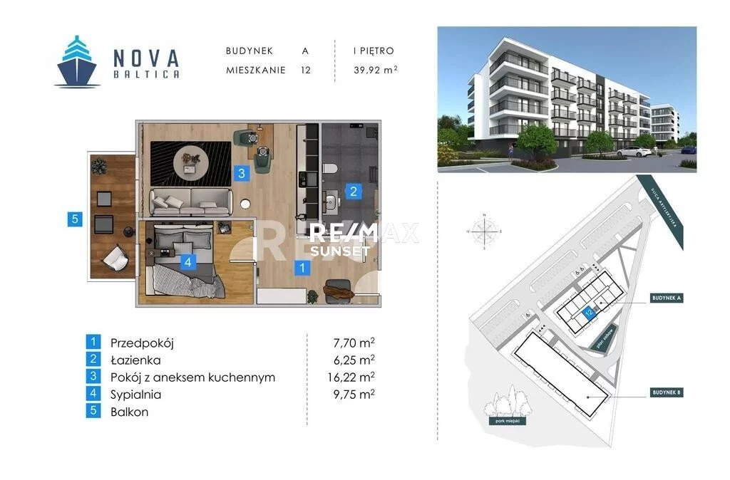 2 pokoje, mieszkanie 39,92 m², piętro 1, oferta nr , 1015-MS-Dzj9ONuoY8, Kołobrzeg, Artyleryjska
