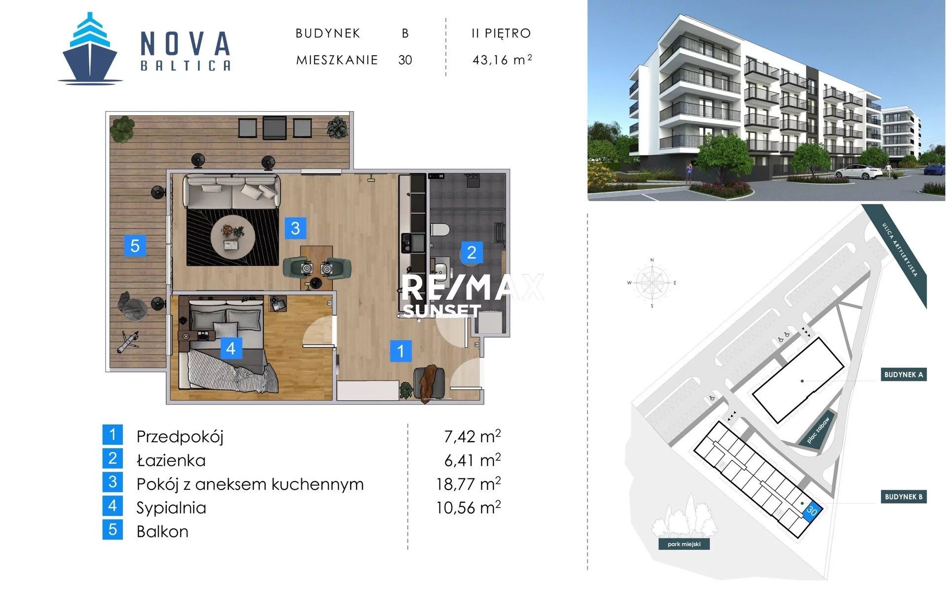 2 pokoje, mieszkanie 43,16 m², piętro 2, oferta nr , 1010-MS-Dzj9ONuoY8, Kołobrzeg, Artyleryjska