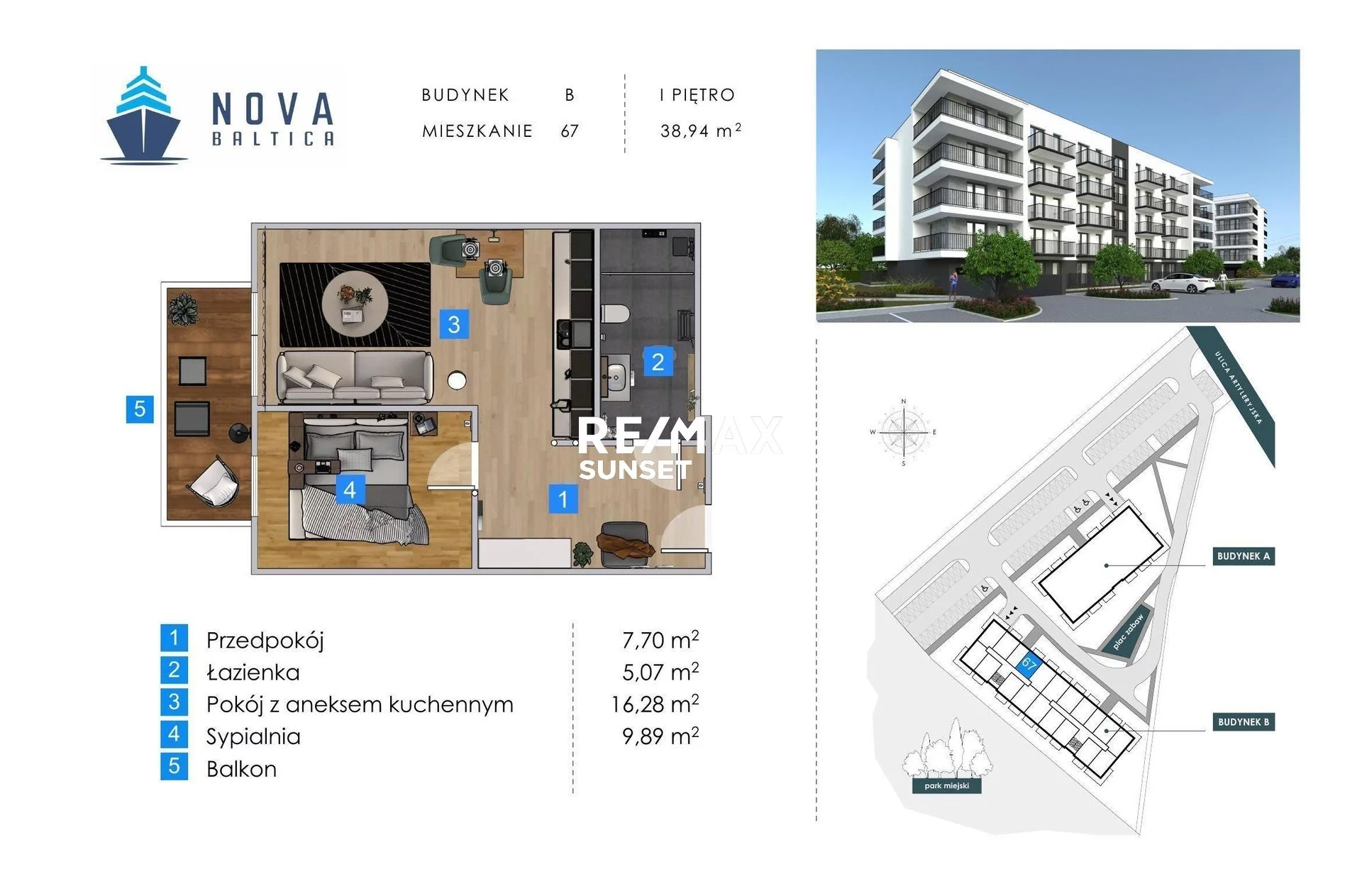 2 pokoje, mieszkanie 38,94 m², piętro 1, oferta nr , 1009-MS-Dzj9ONuoY8, Kołobrzeg, Artyleryjska