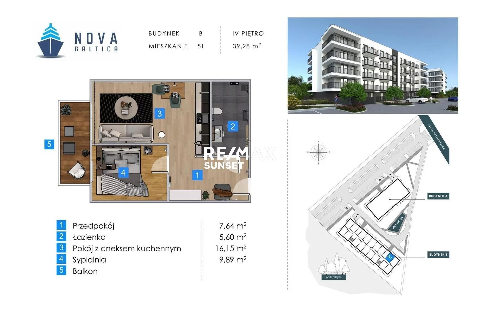 2 pokoje, mieszkanie 39,28 m², piętro 4, oferta nr , 264-MS-Dzj9ONuoY8, Kołobrzeg, Artyleryjska