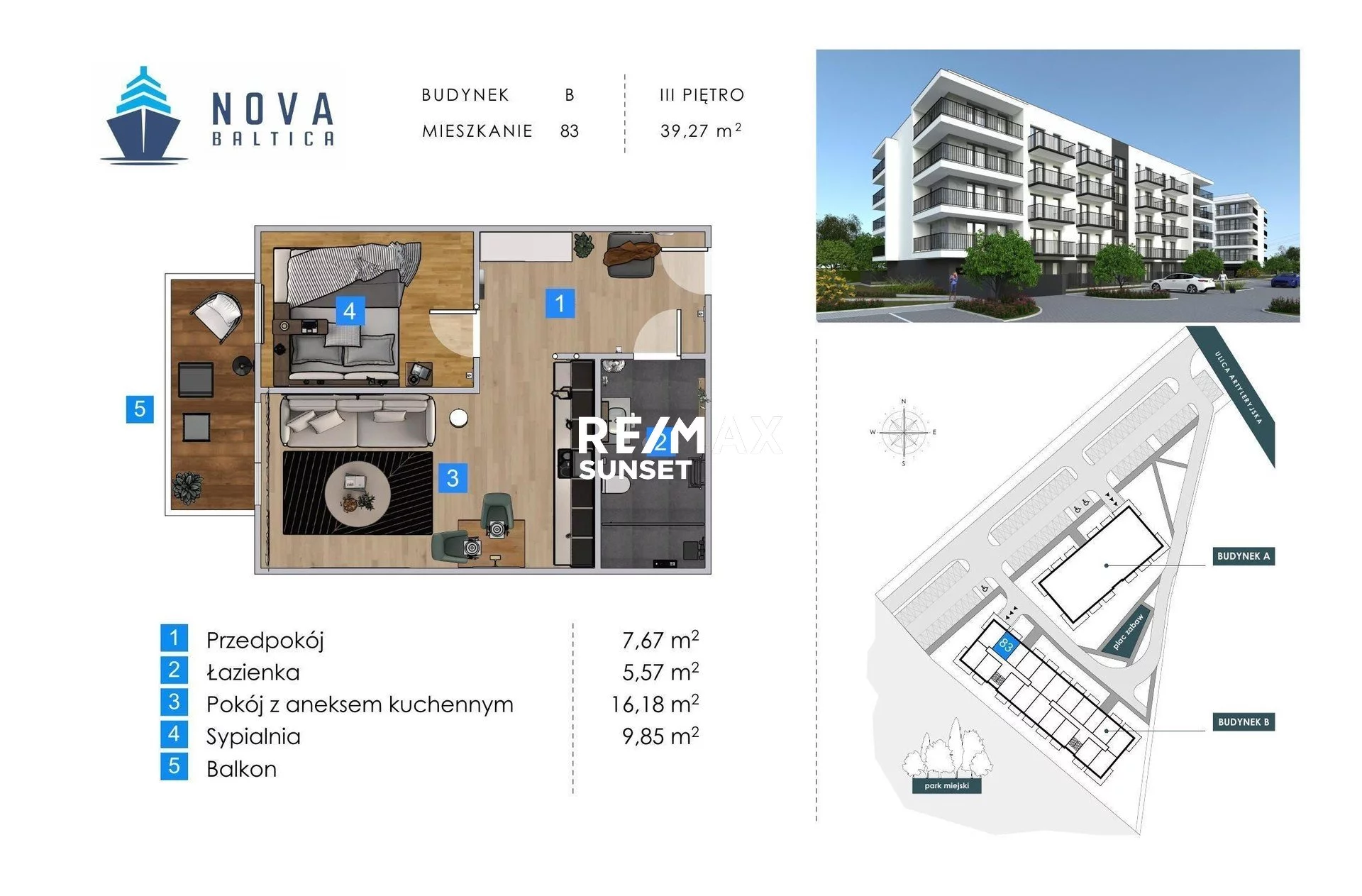 2 pokoje, mieszkanie 39,27 m², piętro 3, oferta nr , 212-MS-Dzj9ONuoY8, Kołobrzeg, Artyleryjska