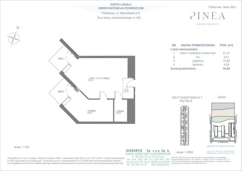2 pokoje, mieszkanie 54,89 m², piętro 6, oferta nr , 382/13467/OMS, Pobierowo, Mazowiecka