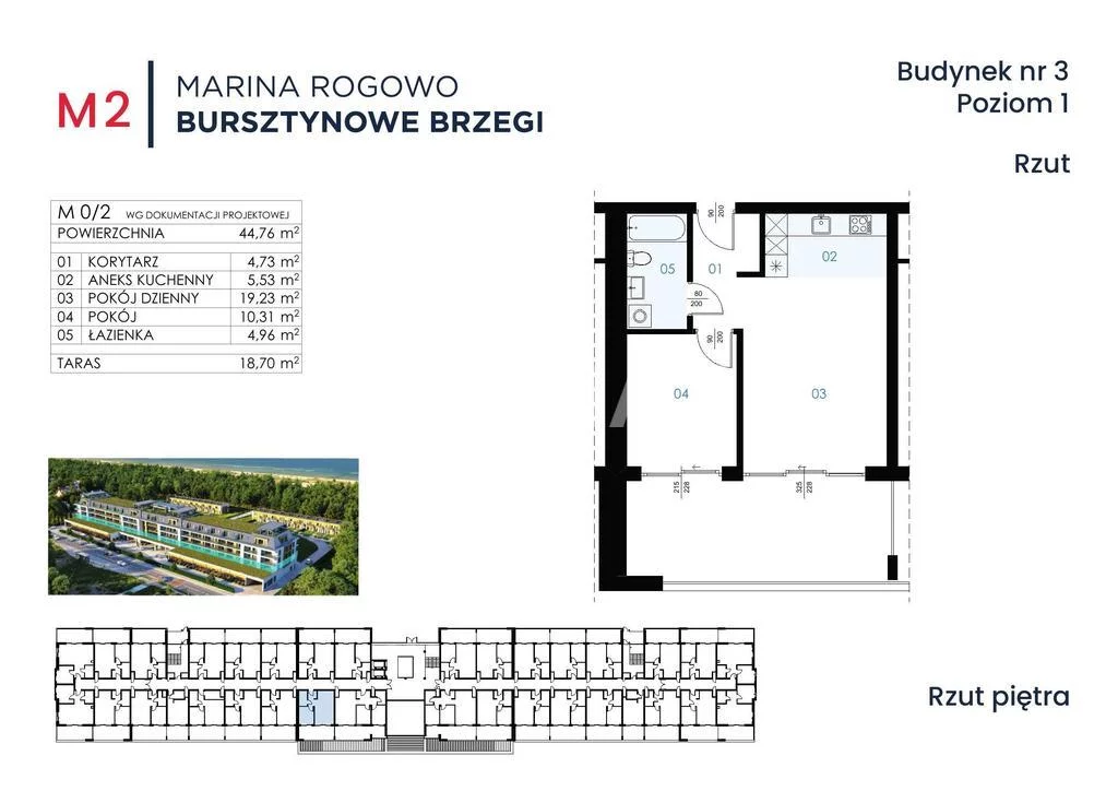 Mieszkanie dwupokojowe 44,76 m², Rogowo, Sprzedaż