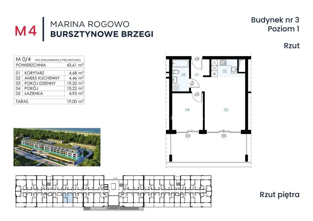 Mieszkanie dwupokojowe 43,61 m², Rogowo, Sprzedaż