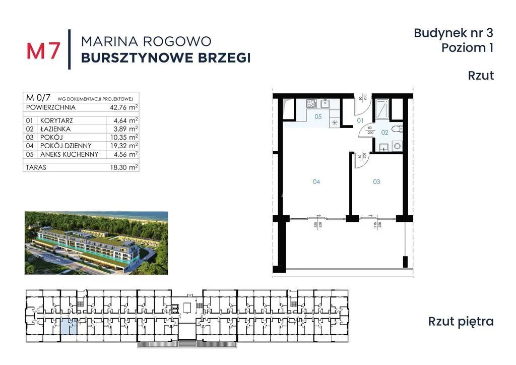 Mieszkanie dwupokojowe 42,76 m², Rogowo, Sprzedaż