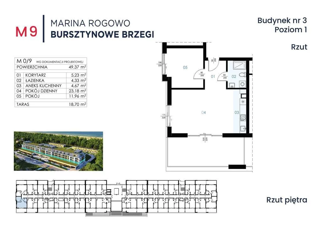 Mieszkanie dwupokojowe 49,37 m², Rogowo, Sprzedaż