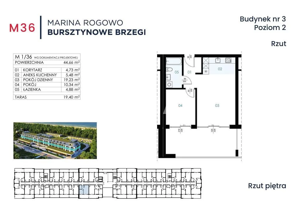 Mieszkanie dwupokojowe 44,66 m², Rogowo, Sprzedaż
