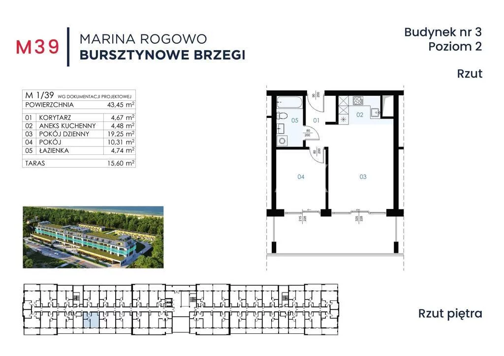 Mieszkanie 43,45 m², piętro 2, oferta nr , 212/13467/OMS, Rogowo