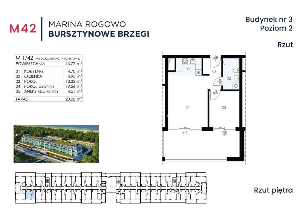 Mieszkanie dwupokojowe 43,72 m², Rogowo, Sprzedaż