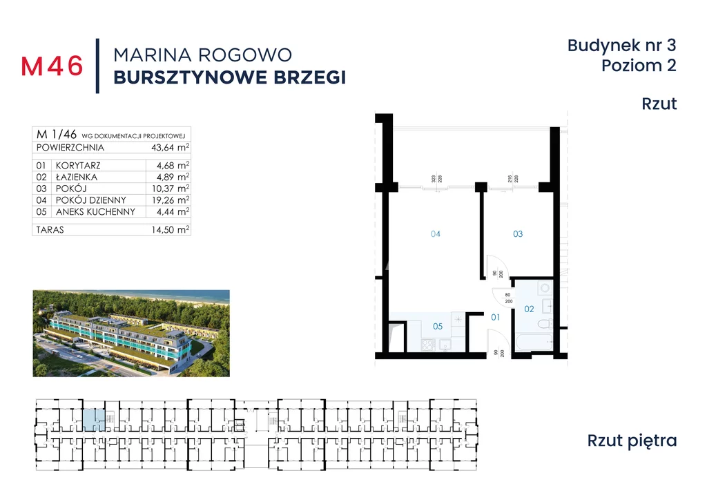 Mieszkanie dwupokojowe 43,64 m², Rogowo, Sprzedaż