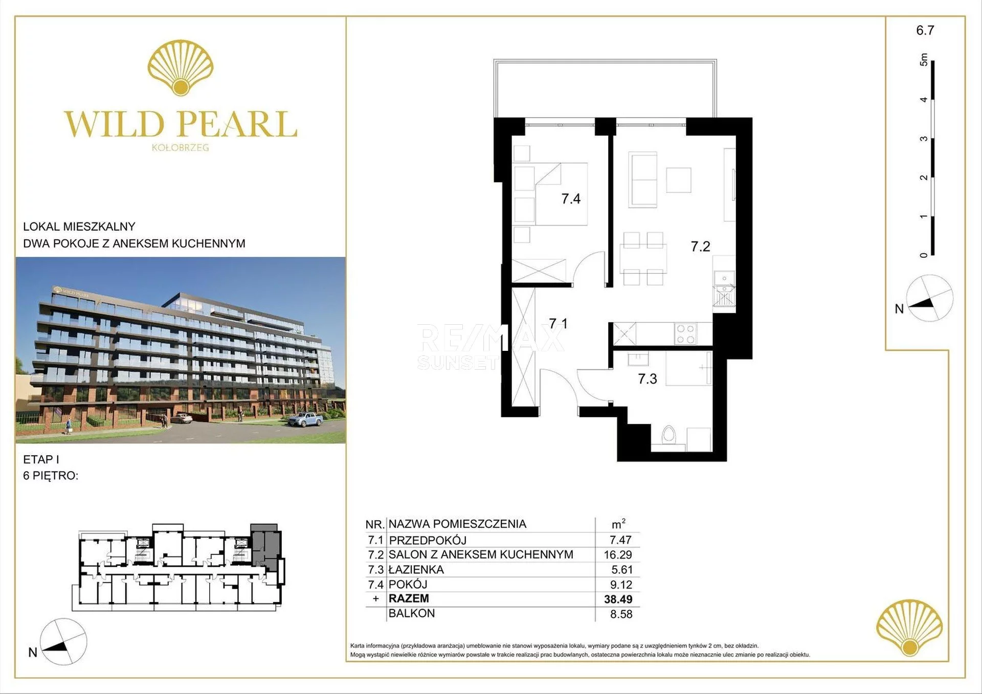 2 pokoje, mieszkanie 38,49 m², piętro 6, oferta nr , 476-MS-Dzj9ONuoY8, Kołobrzeg, Solna