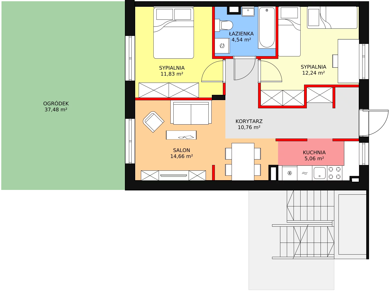 3 pokoje, mieszkanie 59,09 m², parter, oferta nr 2.A, Zielone Falenty, Falenty Duże, ul. Falencka