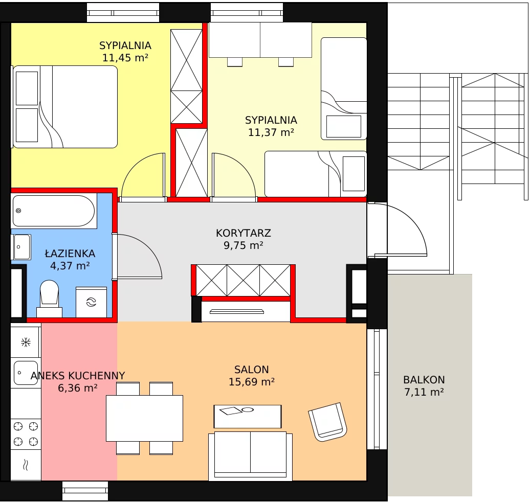 3 pokoje, mieszkanie 58,99 m², piętro 1, oferta nr 6.B, Zielone Falenty, Falenty Duże, ul. Falencka