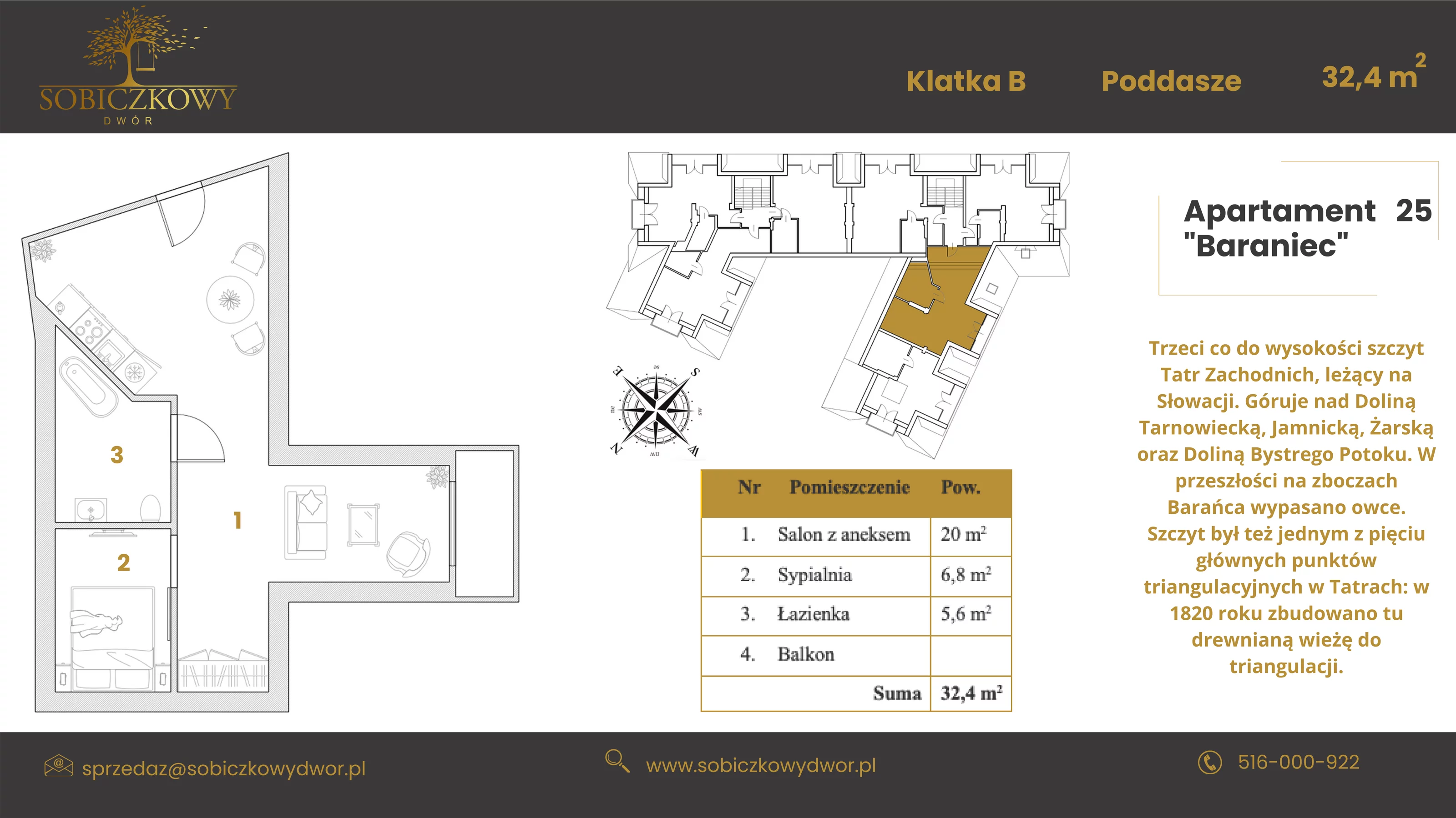 Apartament 46,10 m², piętro 2, oferta nr 25 "Baraniec", Sobiczkowy Dwór, Kościelisko, ul. Sobiczkowa Bór 1