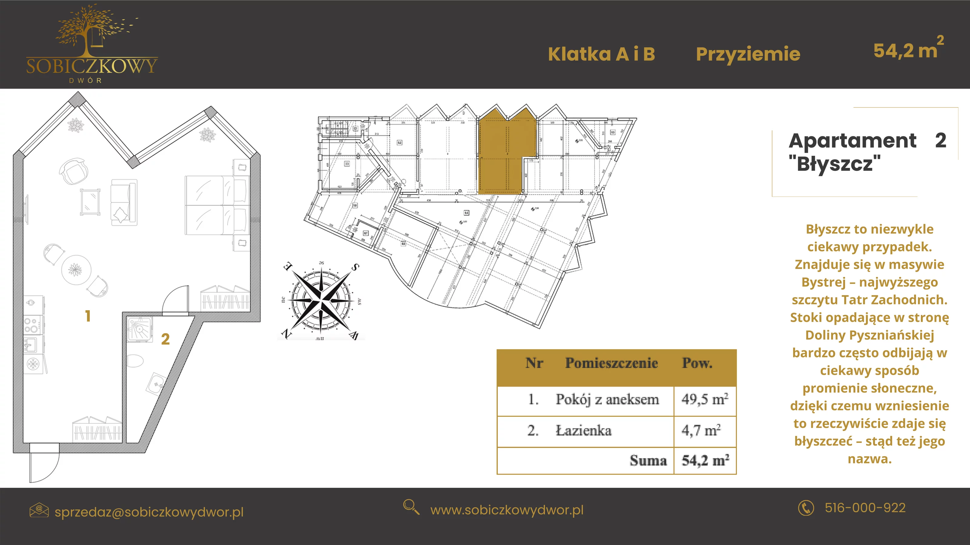 Apartament 54,20 m², poziom -1, oferta nr 2 "Błyszcz", Sobiczkowy Dwór, Kościelisko, ul. Sobiczkowa Bór 1