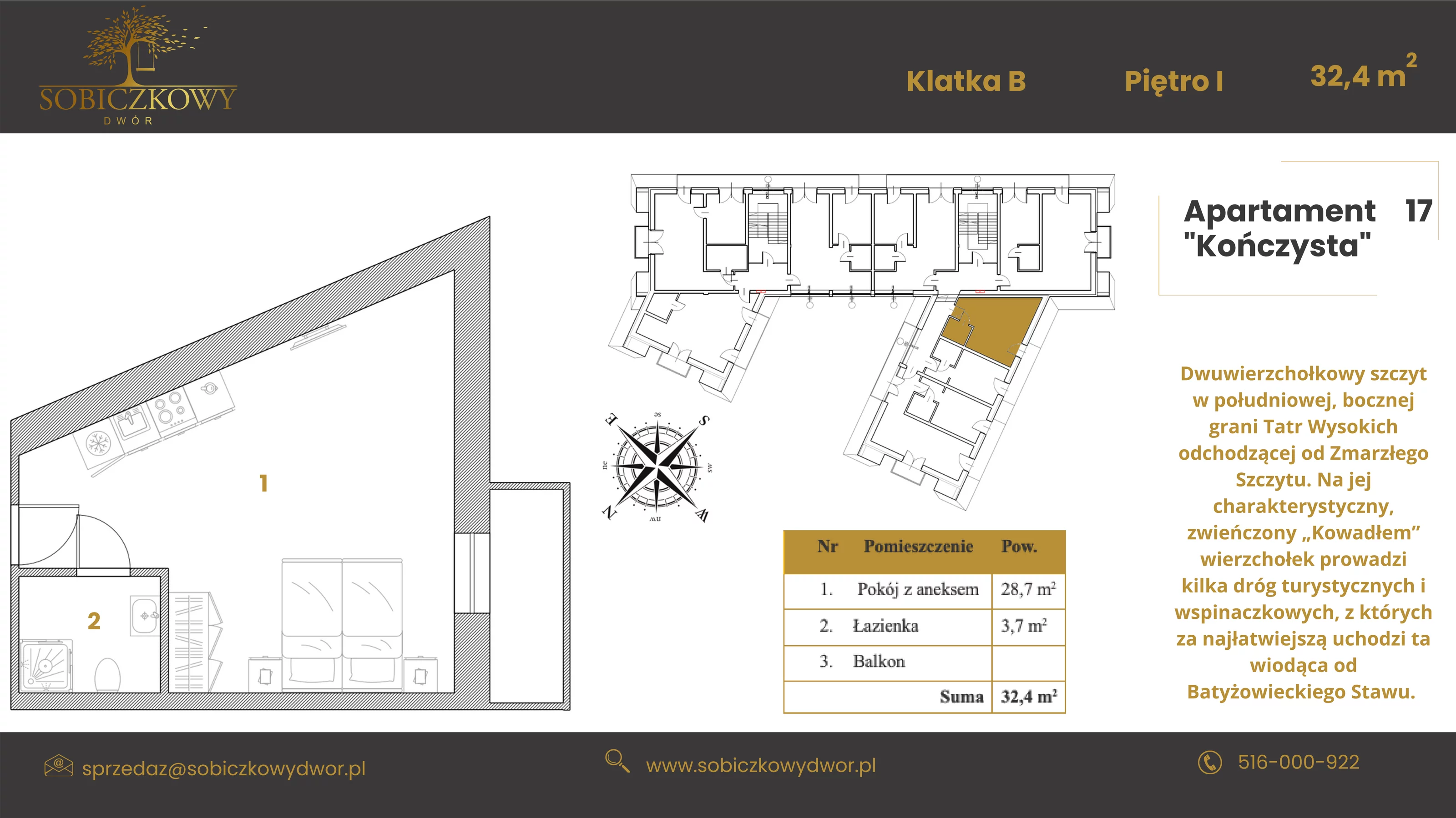 Apartament 32,50 m², piętro 1, oferta nr 17 "Kończysta", Sobiczkowy Dwór, Kościelisko, ul. Sobiczkowa Bór 1