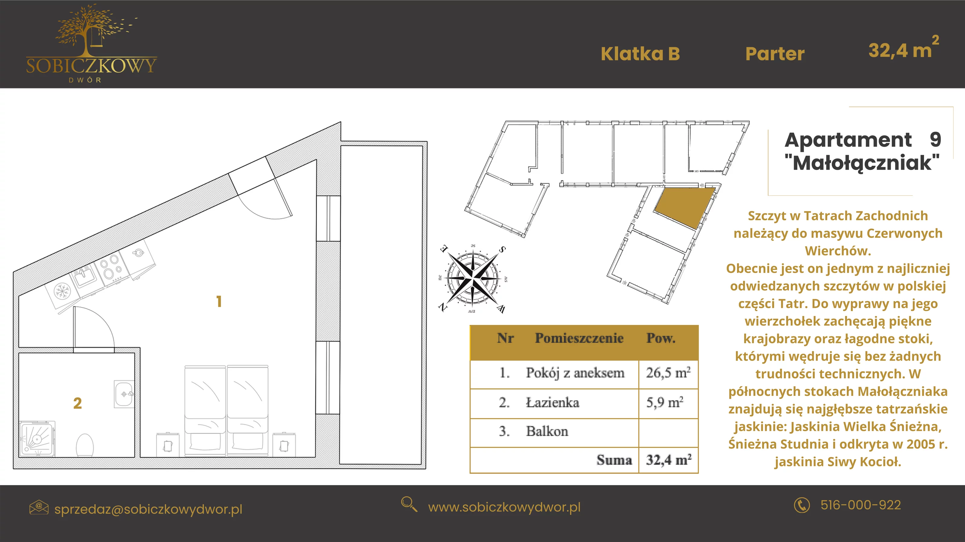 Apartament 32,40 m², parter, oferta nr 9 "Małołączniak", Sobiczkowy Dwór, Kościelisko, ul. Sobiczkowa Bór 1