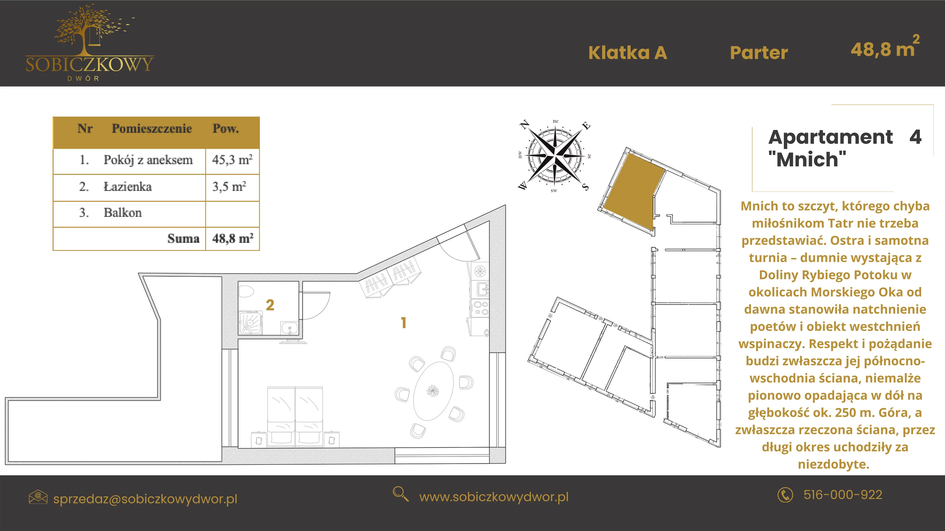 Apartament 48,80 m², parter, oferta nr 4 "Mnich", Sobiczkowy Dwór, Kościelisko, ul. Sobiczkowa Bór 1