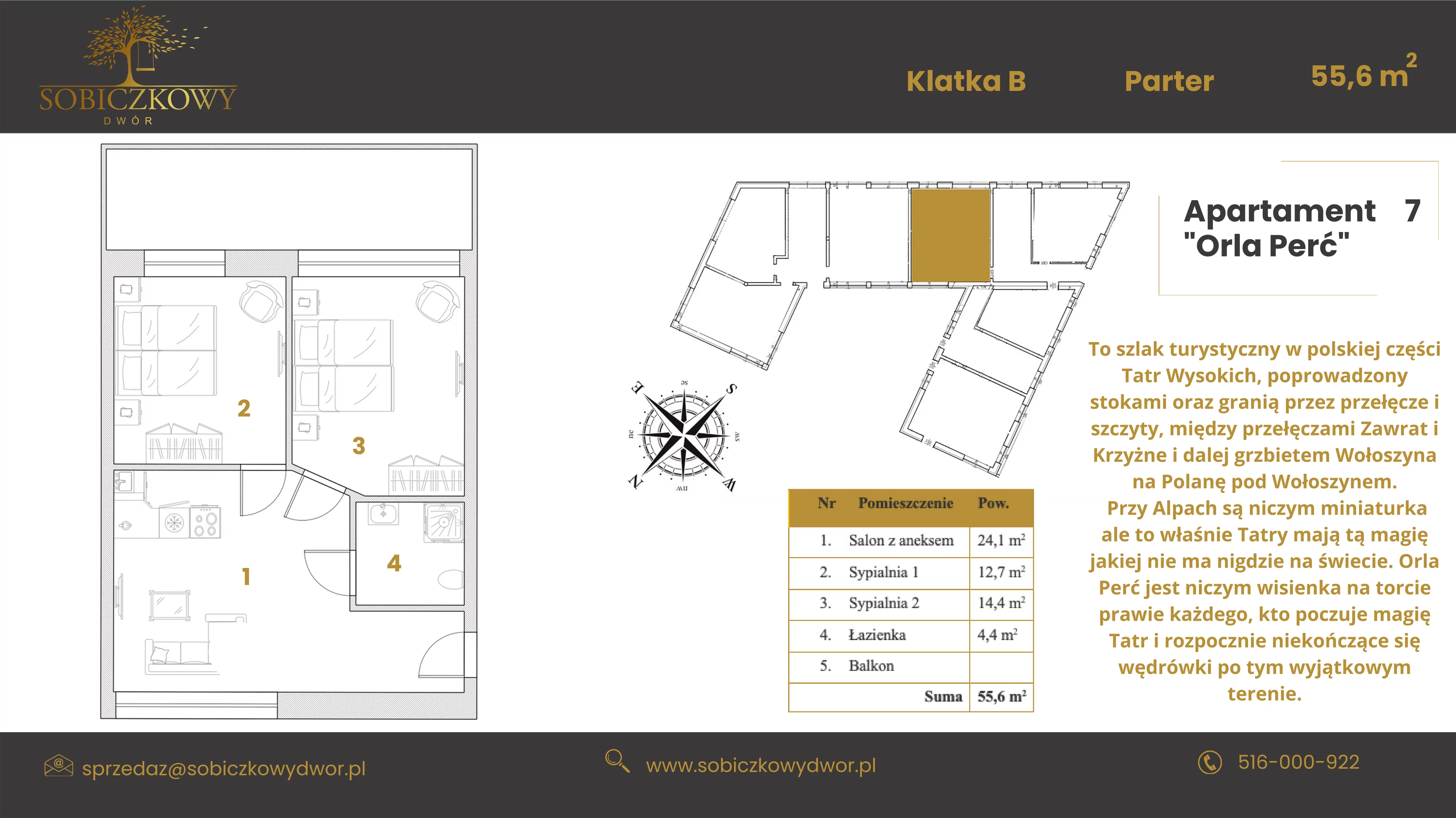 Apartament 55,60 m², parter, oferta nr 7 "Orla Perć", Sobiczkowy Dwór, Kościelisko, ul. Sobiczkowa Bór 1