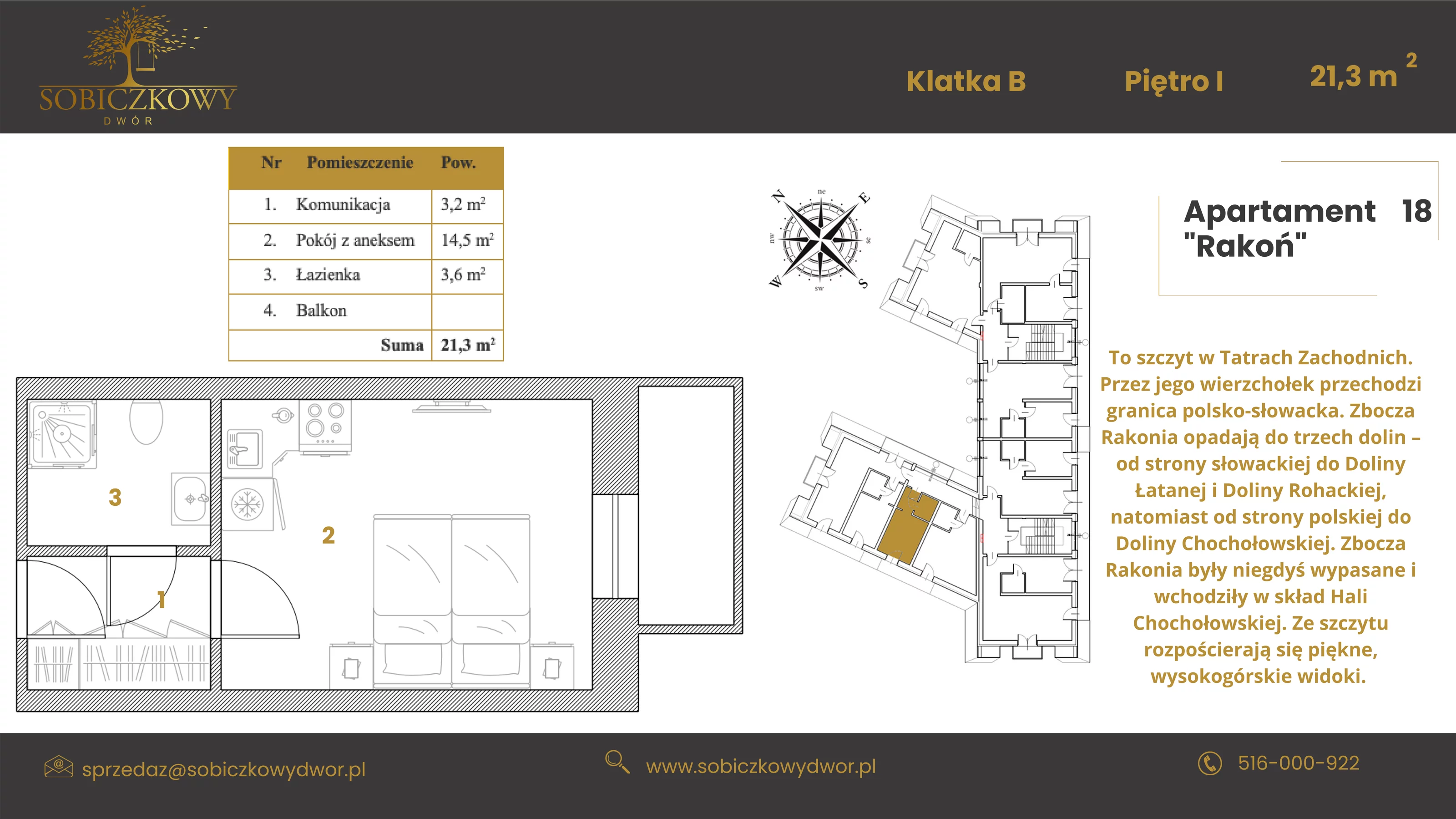 Apartament 21,10 m², piętro 1, oferta nr 18 "Rakoń", Sobiczkowy Dwór, Kościelisko, ul. Sobiczkowa Bór 1