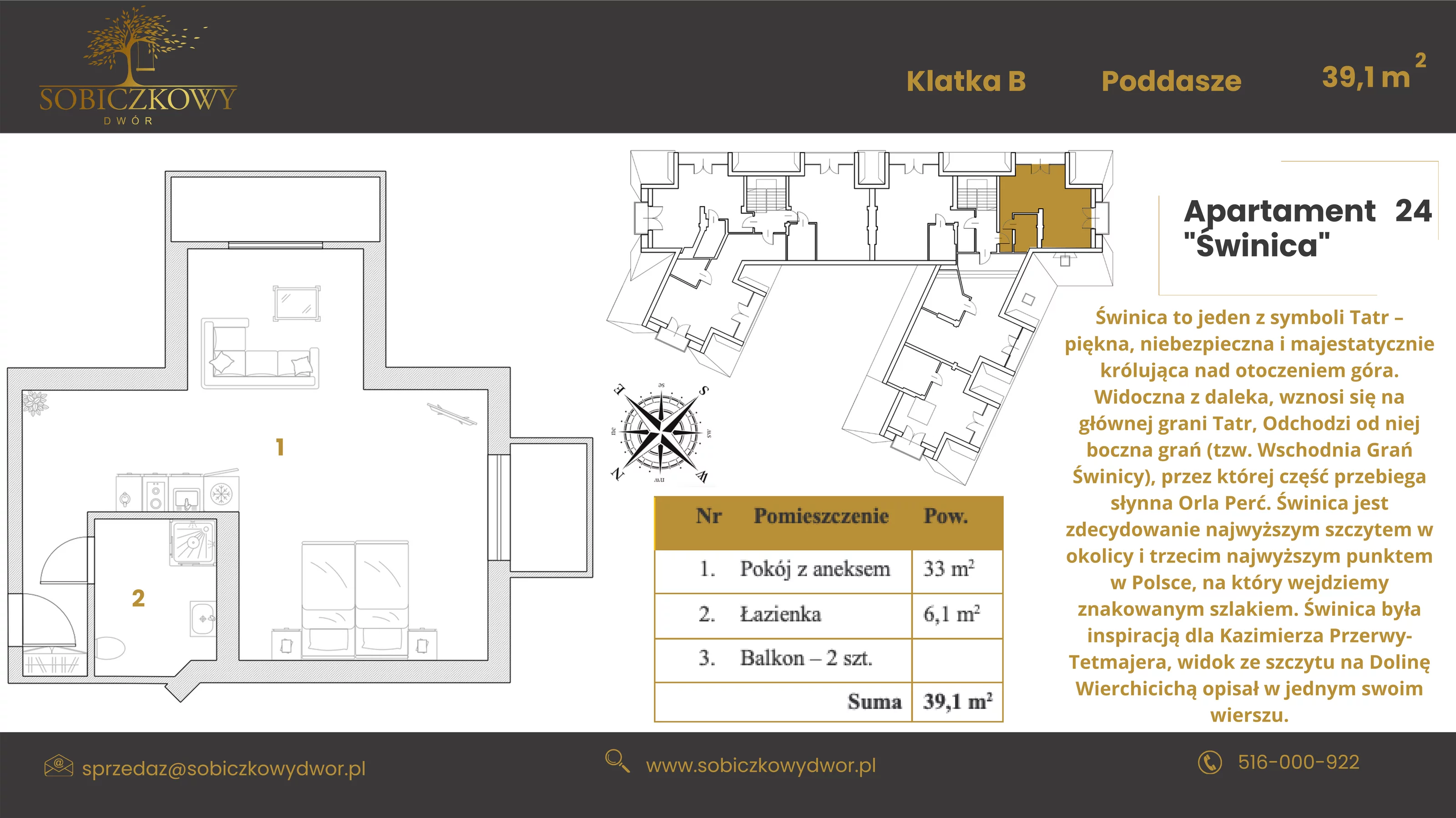 Apartament 45,50 m², piętro 2, oferta nr 24 "Świnica", Sobiczkowy Dwór, Kościelisko, ul. Sobiczkowa Bór 1