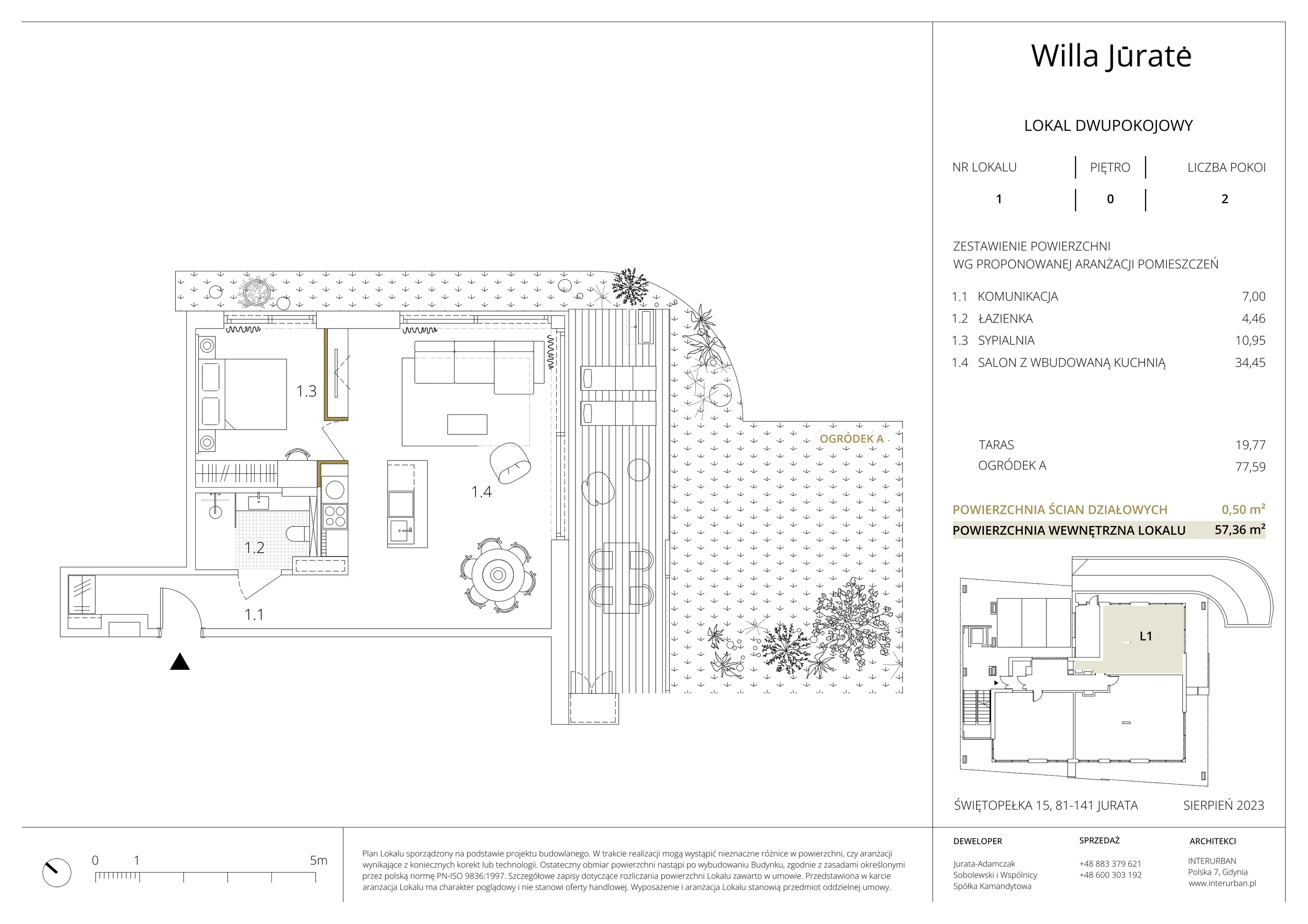 Apartament inwestycyjny 57,36 m², parter, oferta nr 1, Willa Jūratė, Jurata, ul. Świętopełka 15