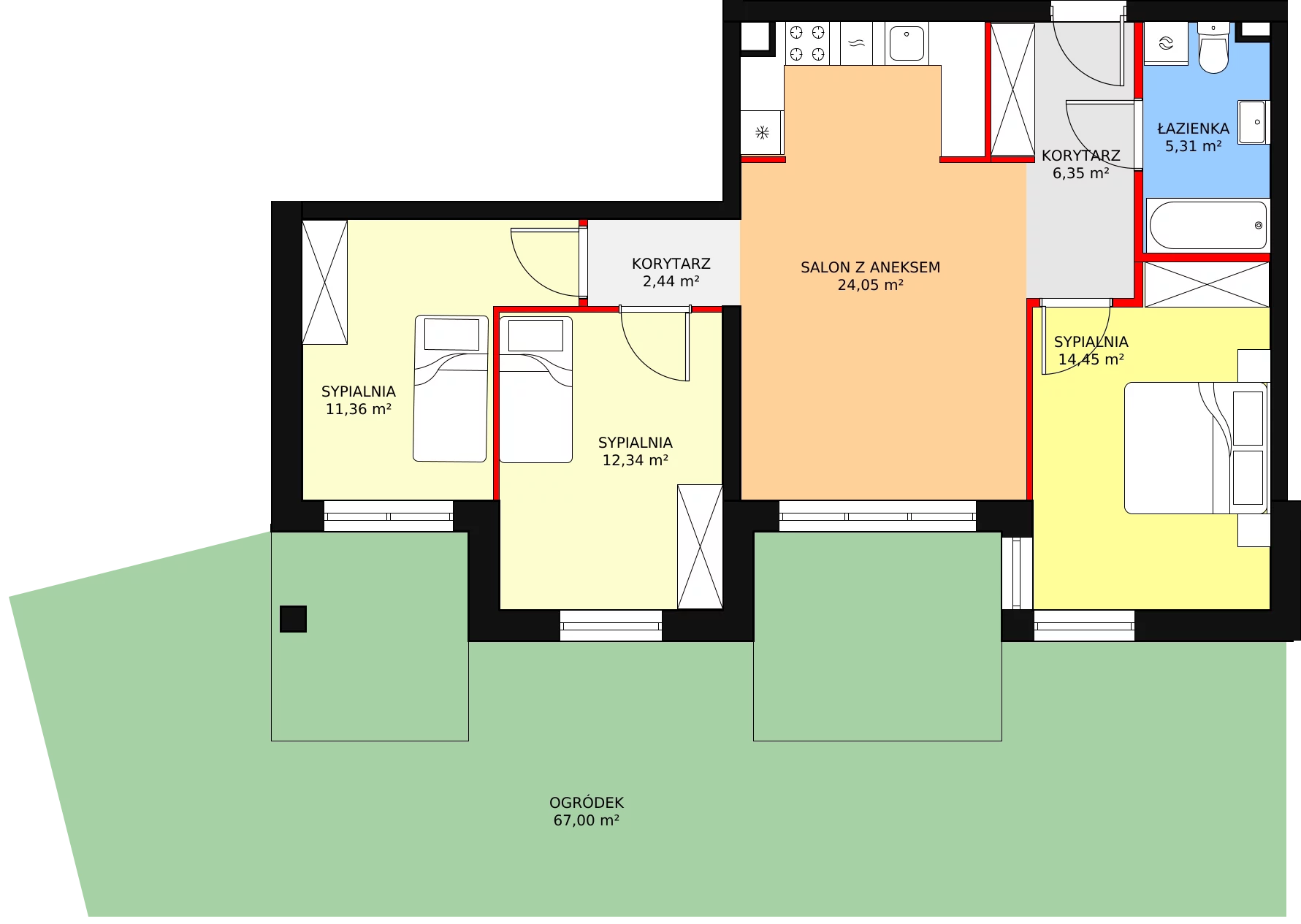 Apartament 77,98 m², parter, oferta nr B6, Villa Verona Mielno, Mielno, ul. Pogodna 4A