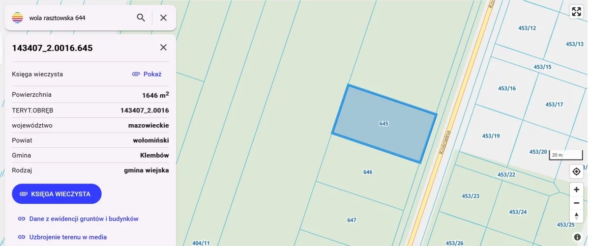 Działka 1 643,00 m², Wola Rasztowska, Sprzedaż