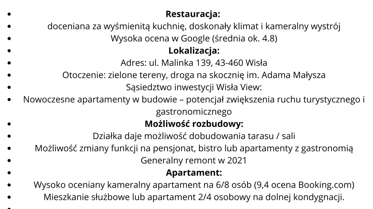 Lokal użytkowy 275,00 m², oferta nr , 833684, Wisła, Malinka