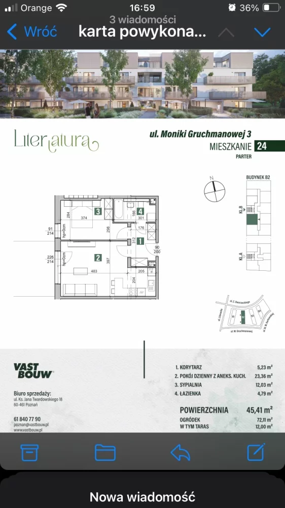 Mieszkanie dwupokojowe 46,00 m², Poznań, Jeżyce, Moniki Gruchmanowej, Sprzedaż