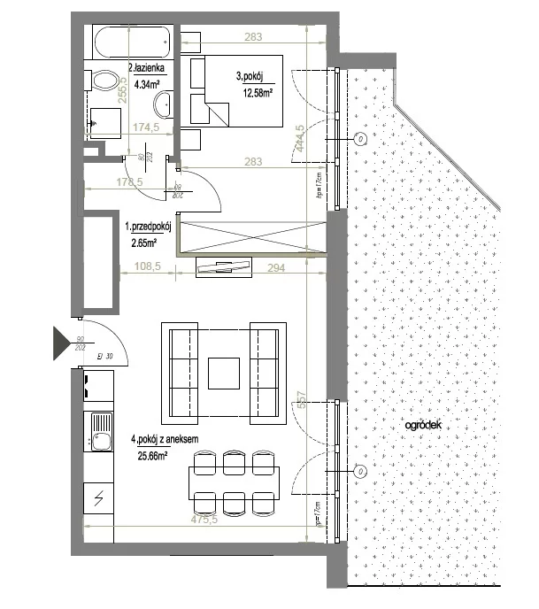 2 pokoje, mieszkanie 45,00 m², parter, oferta nr , 832198, Kraków, Podgórze, Podedworze