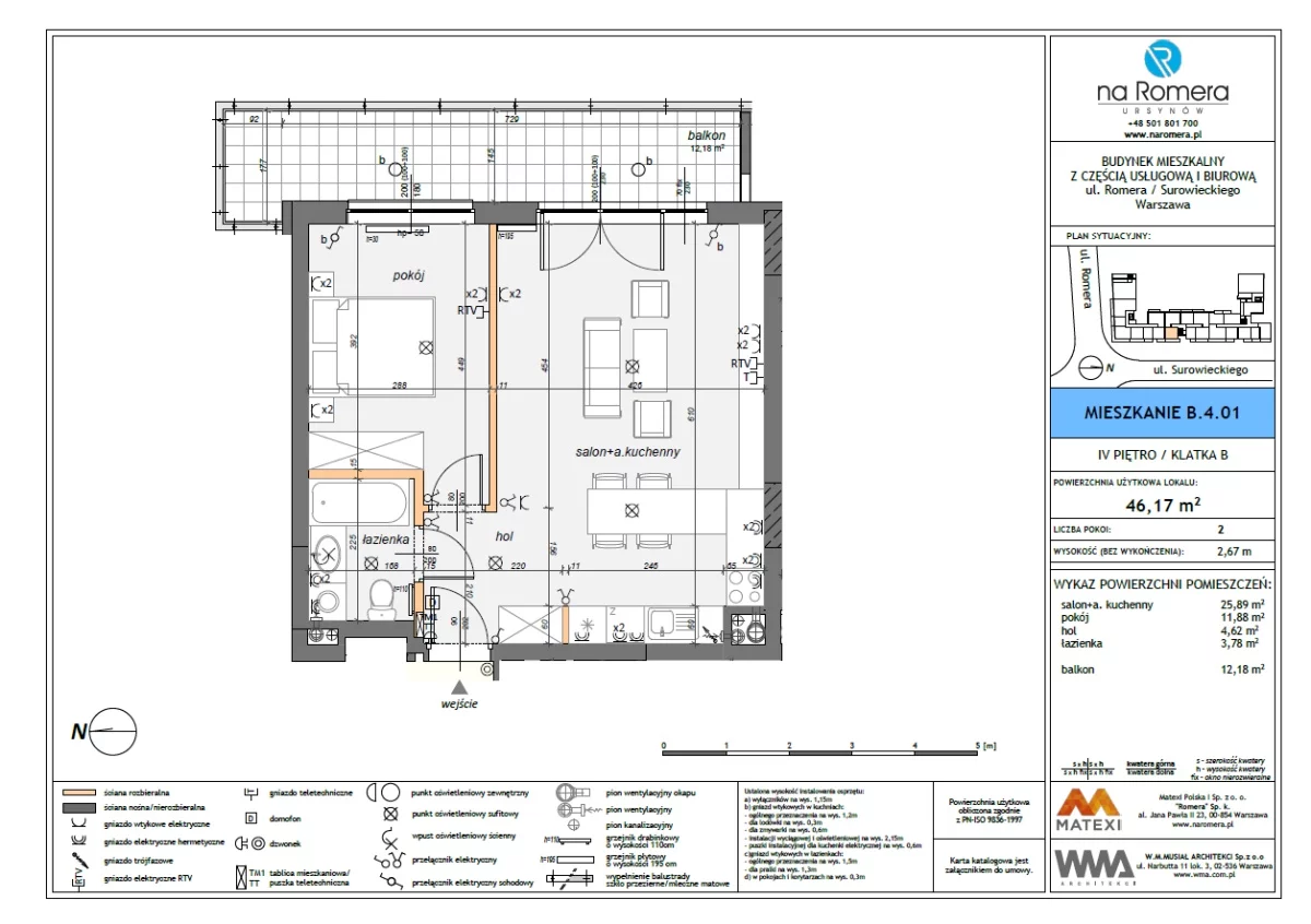 Mieszkanie dwupokojowe 46,00 m², Warszawa, Ursynów, Romera, Sprzedaż