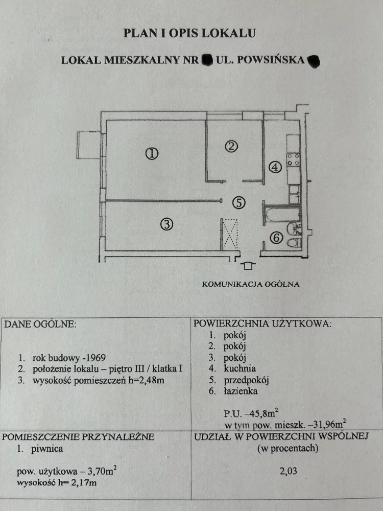 3 pokoje, mieszkanie 46,00 m², piętro 3, oferta nr , 829312, Warszawa, Mokotów, Mokotów, Limanowskiego