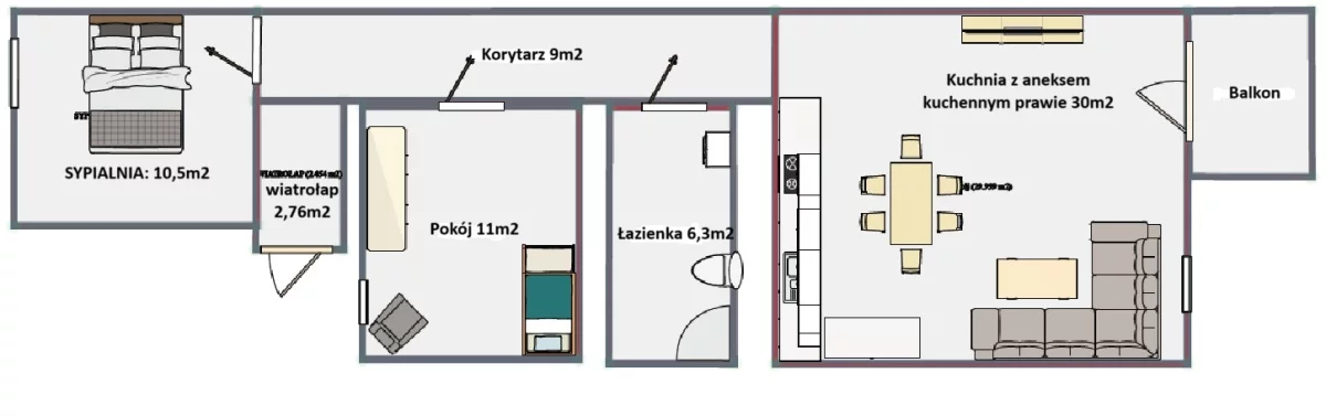 3 pokoje, mieszkanie 69,00 m², piętro 1, oferta nr , 833109, Plewiska, Tęczowa