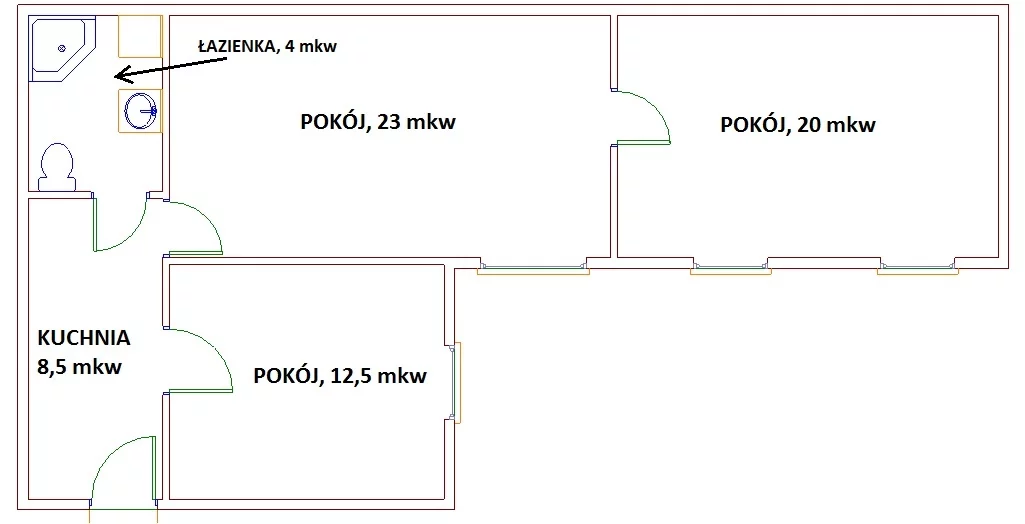 3 pokoje, mieszkanie 66,00 m², piętro 2, oferta nr , 833976, Wrocław, Krzyki-Partynice, Krzyki