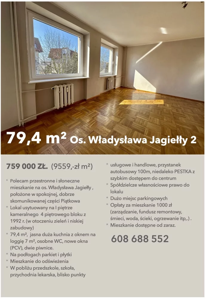 Mieszkanie czteropokojowe 79,00 m², Poznań, Stare Miasto, Osiedle Władysława Jagiełły, Sprzedaż
