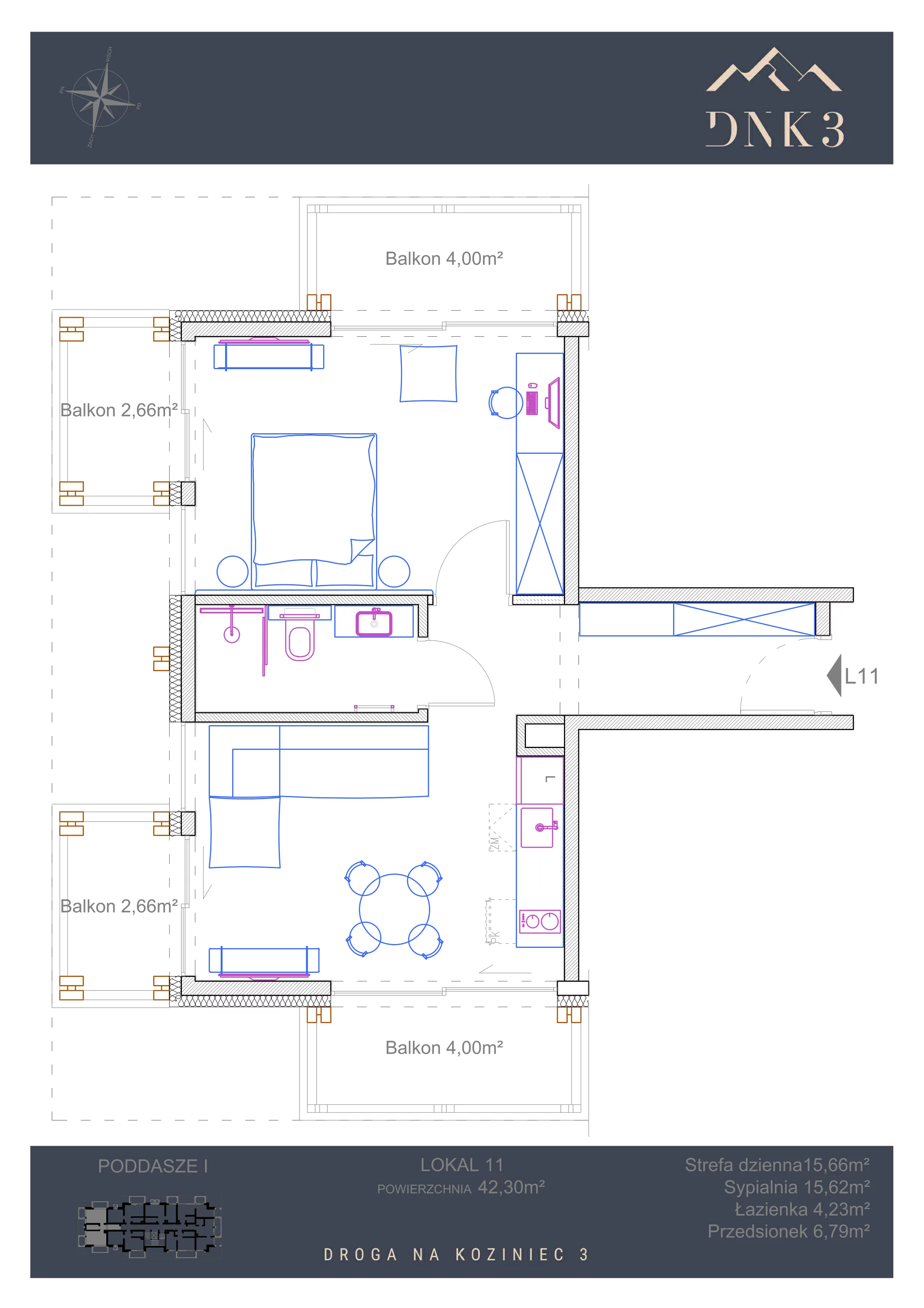 Apartament 42,30 m², piętro 1, oferta nr L11, Apartamenty DNK3, Zakopane, Koziniec, ul. Droga Na Koziniec 3