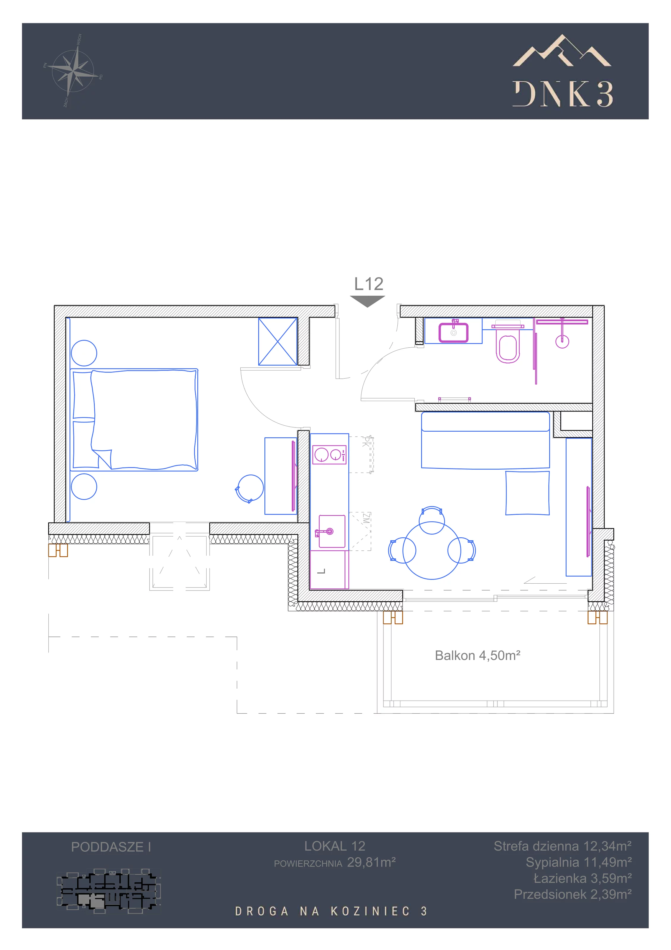 Apartament 29,81 m², piętro 1, oferta nr L12, Apartamenty DNK3, Zakopane, Koziniec, ul. Droga Na Koziniec 3