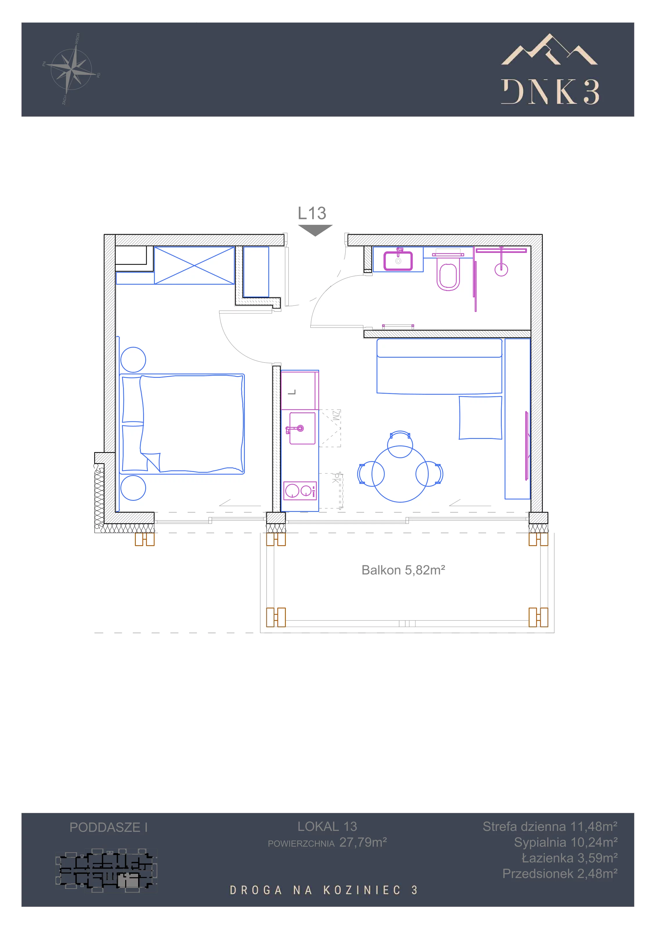 Apartament 27,79 m², piętro 1, oferta nr L13, Apartamenty DNK3, Zakopane, Koziniec, ul. Droga Na Koziniec 3