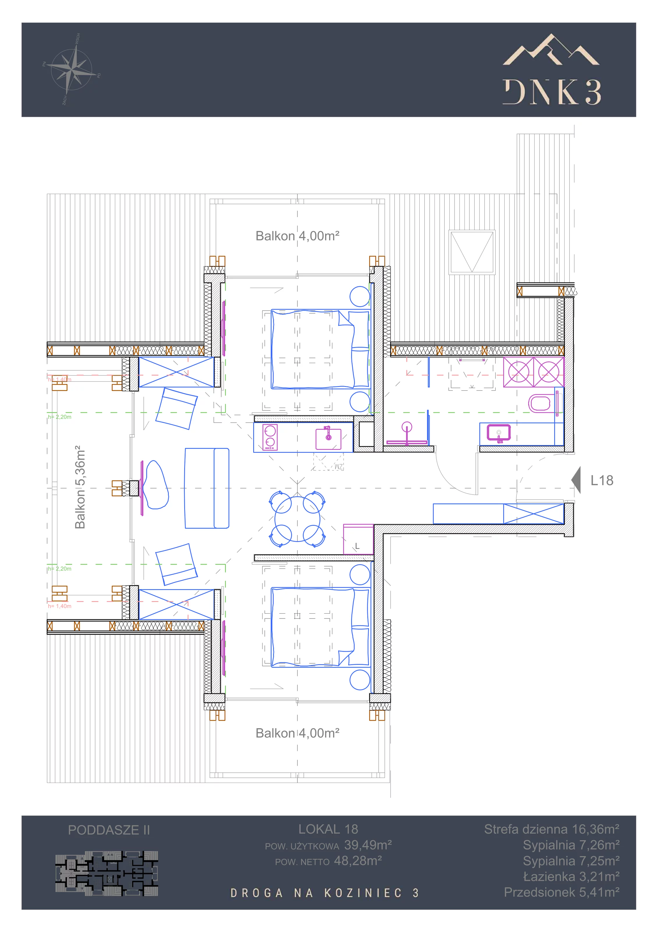 Apartament 48,28 m², piętro 2, oferta nr L18, Apartamenty DNK3, Zakopane, Koziniec, ul. Droga Na Koziniec 3