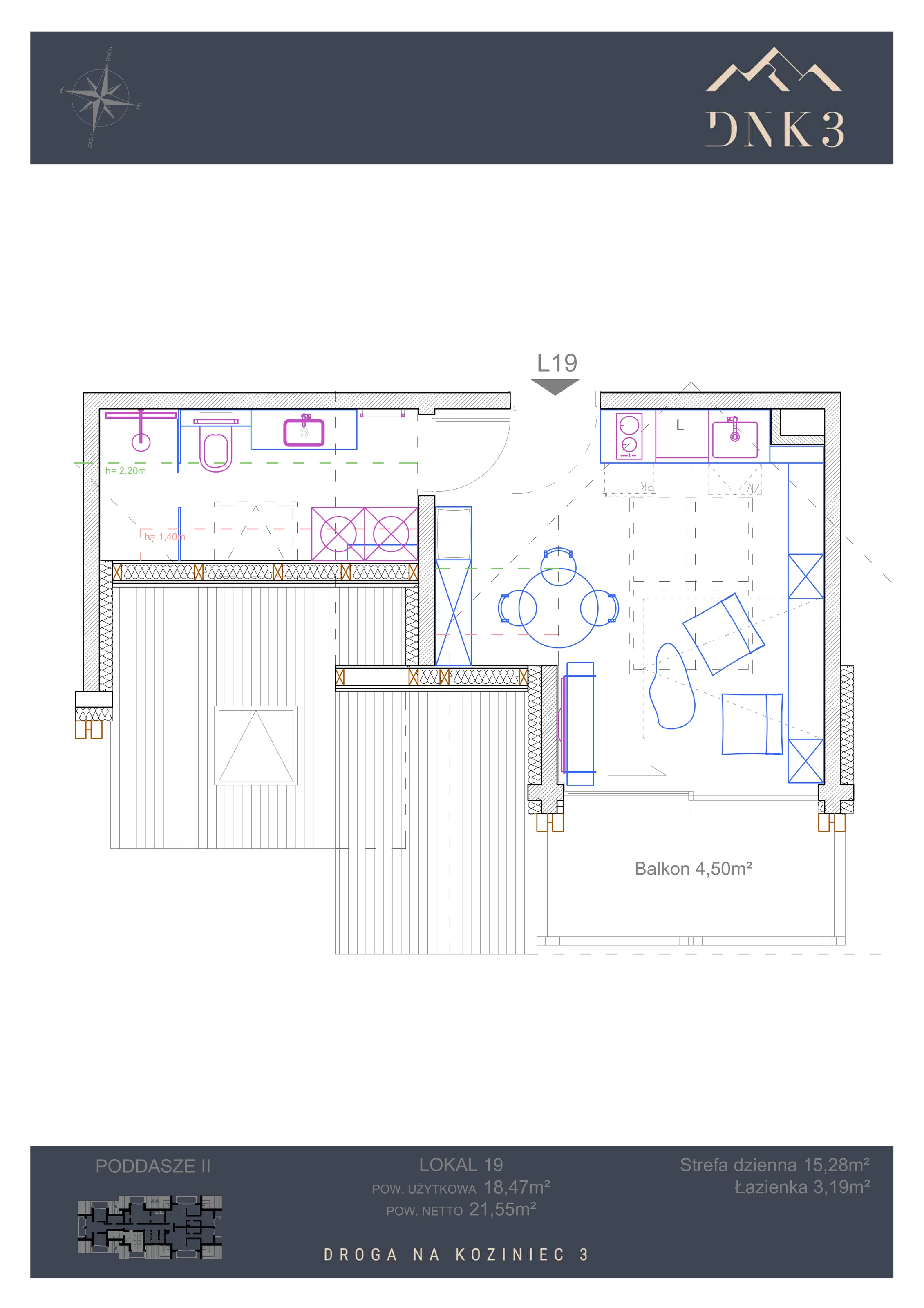 Apartament 21,55 m², piętro 2, oferta nr L19, Apartamenty DNK3, Zakopane, Koziniec, ul. Droga Na Koziniec 3