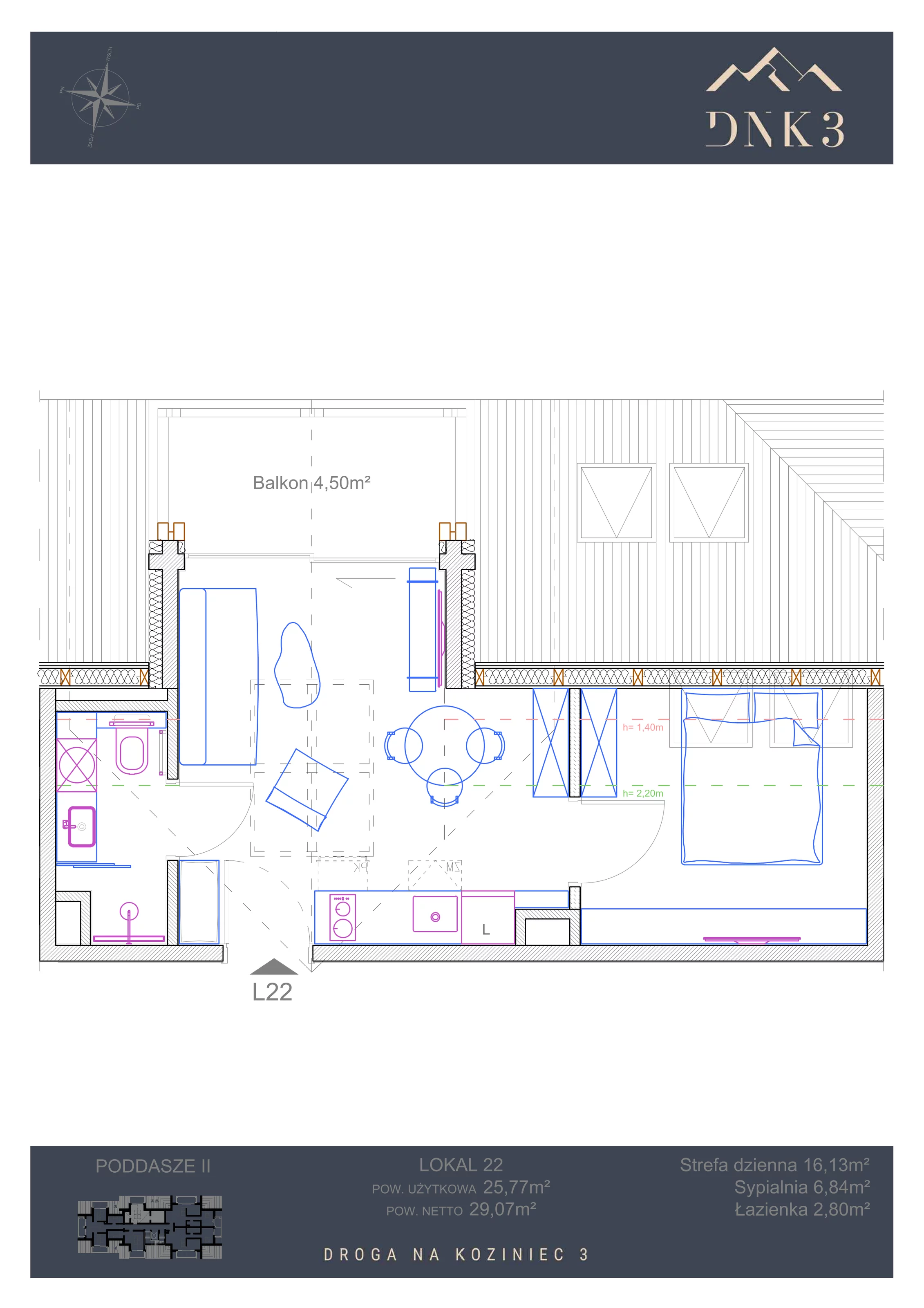 Apartament 29,07 m², piętro 2, oferta nr L22, Apartamenty DNK3, Zakopane, Koziniec, ul. Droga Na Koziniec 3