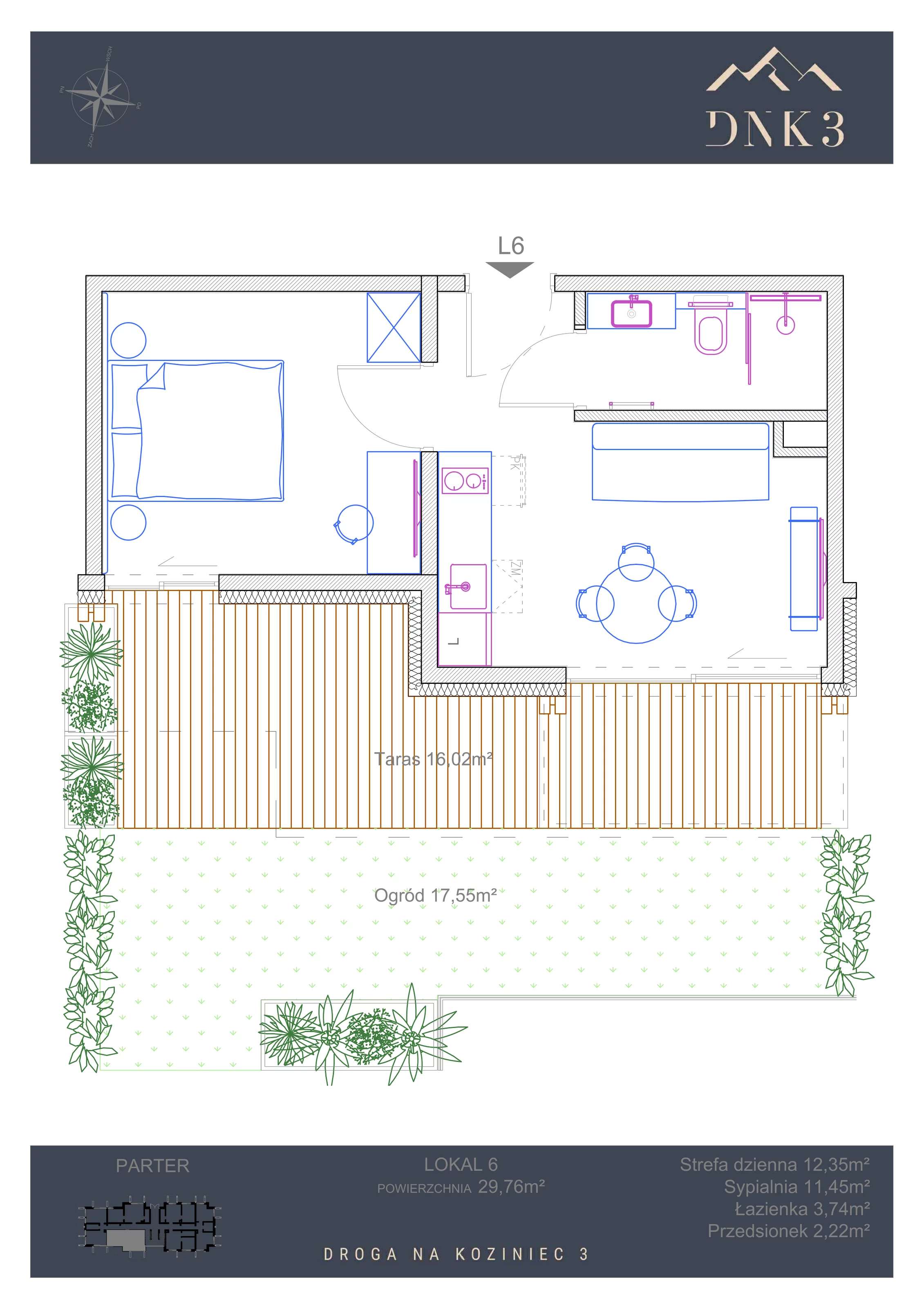 Apartament 29,76 m², parter, oferta nr L6, Apartamenty DNK3, Zakopane, Koziniec, ul. Droga Na Koziniec 3