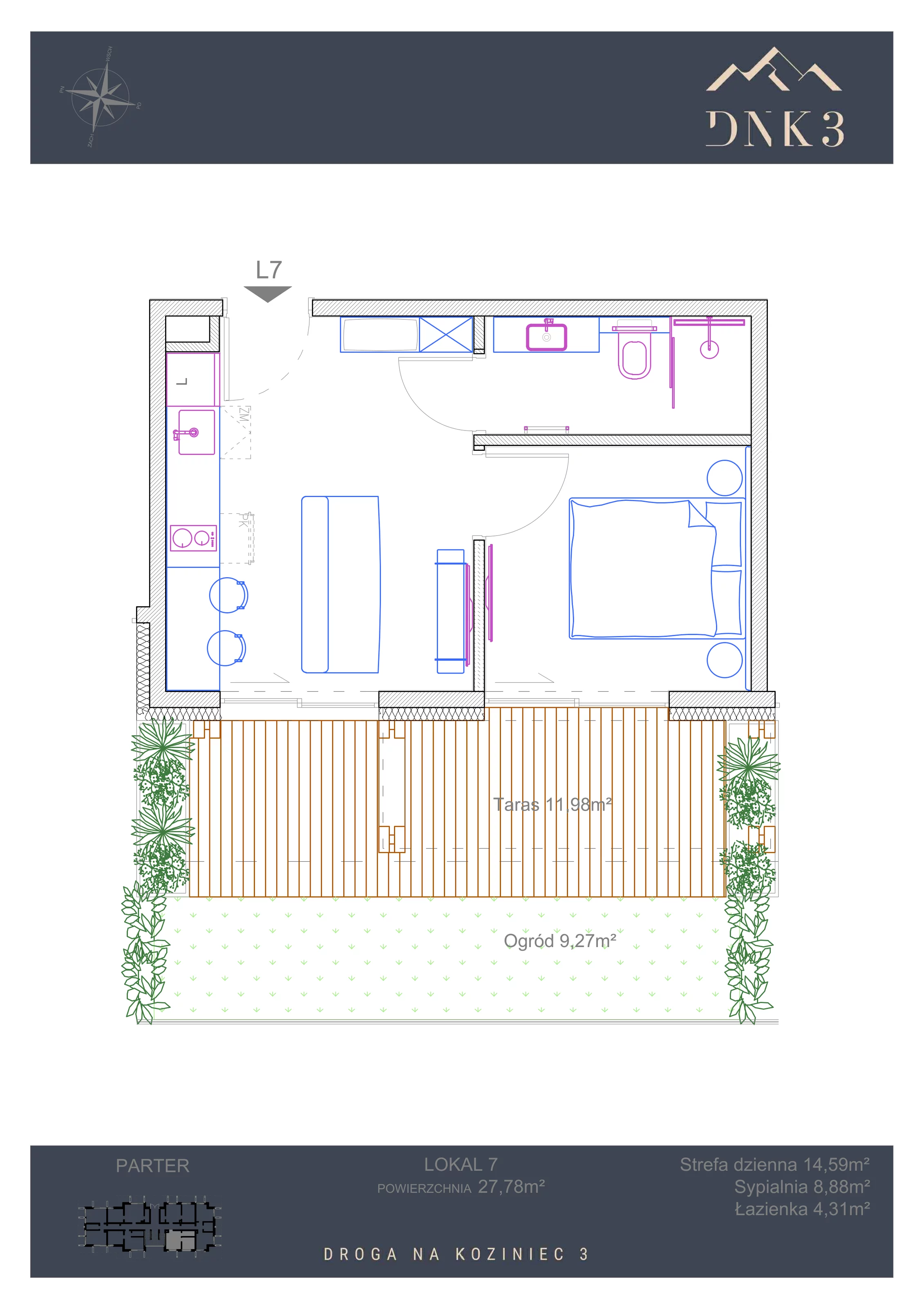 Apartament 27,78 m², parter, oferta nr L7, Apartamenty DNK3, Zakopane, Koziniec, ul. Droga Na Koziniec 3