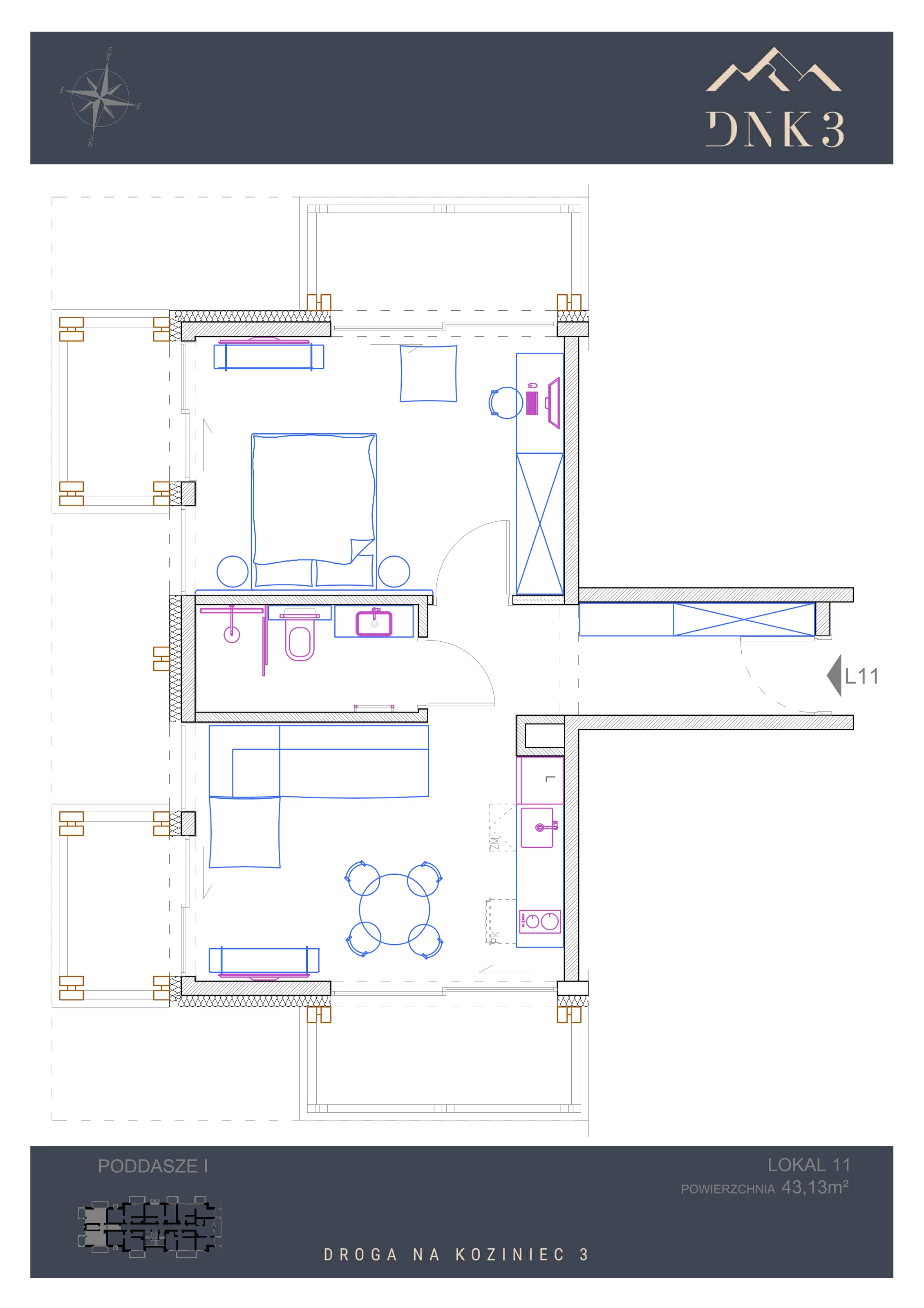 Apartament 43,13 m², piętro 1, oferta nr L11, Apartamenty DNK3, Zakopane, Koziniec, ul. Droga Na Koziniec 3