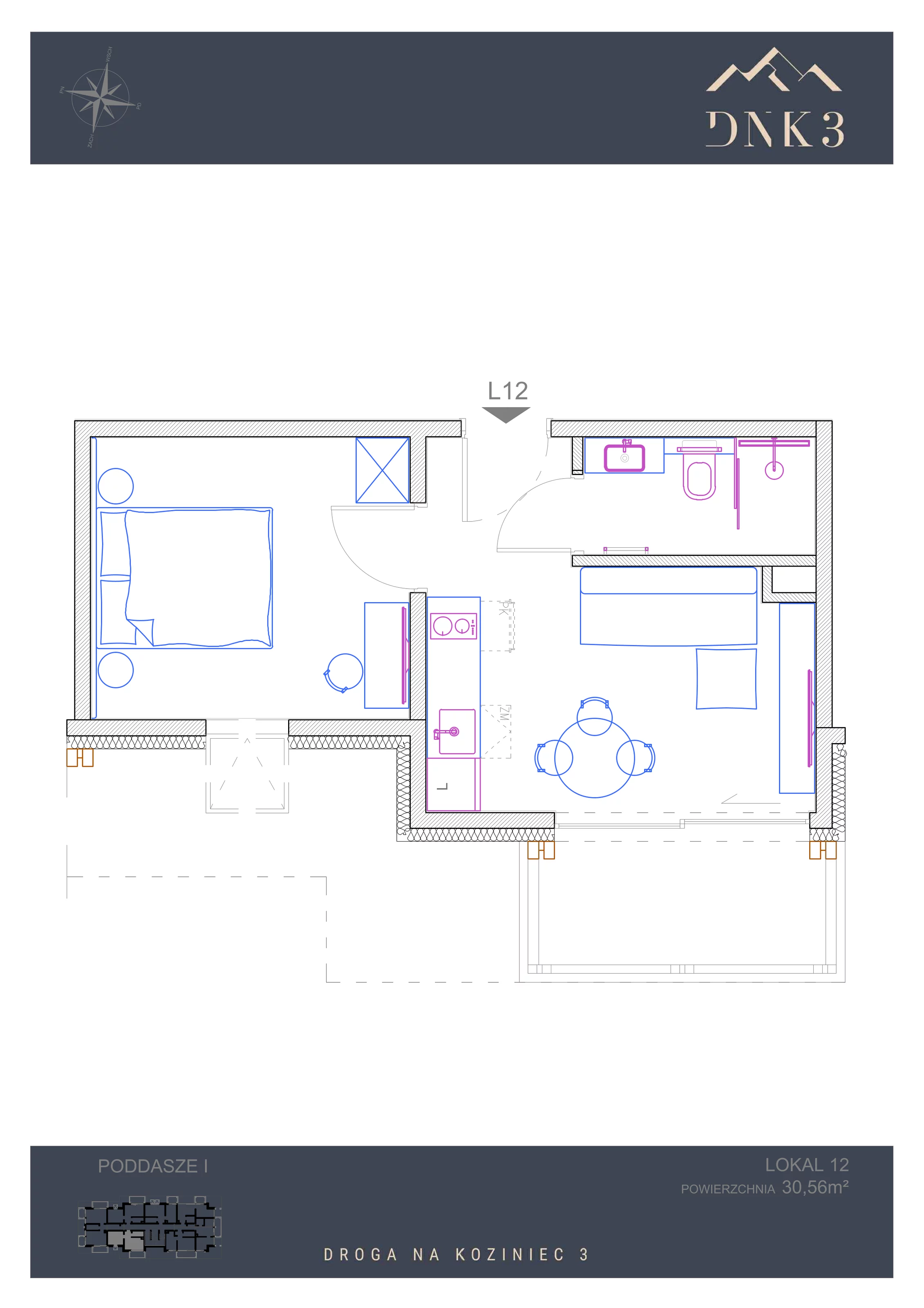 Apartament 30,56 m², piętro 1, oferta nr L12, Apartamenty DNK3, Zakopane, Koziniec, ul. Droga Na Koziniec 3