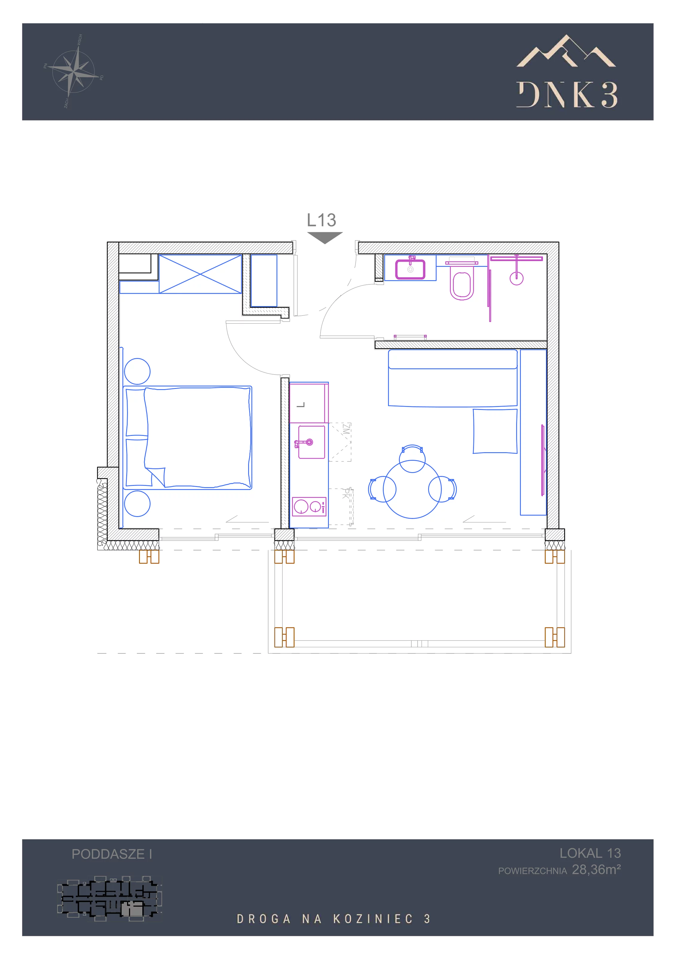 Apartament 28,36 m², piętro 1, oferta nr L13, Apartamenty DNK3, Zakopane, Koziniec, ul. Droga Na Koziniec 3