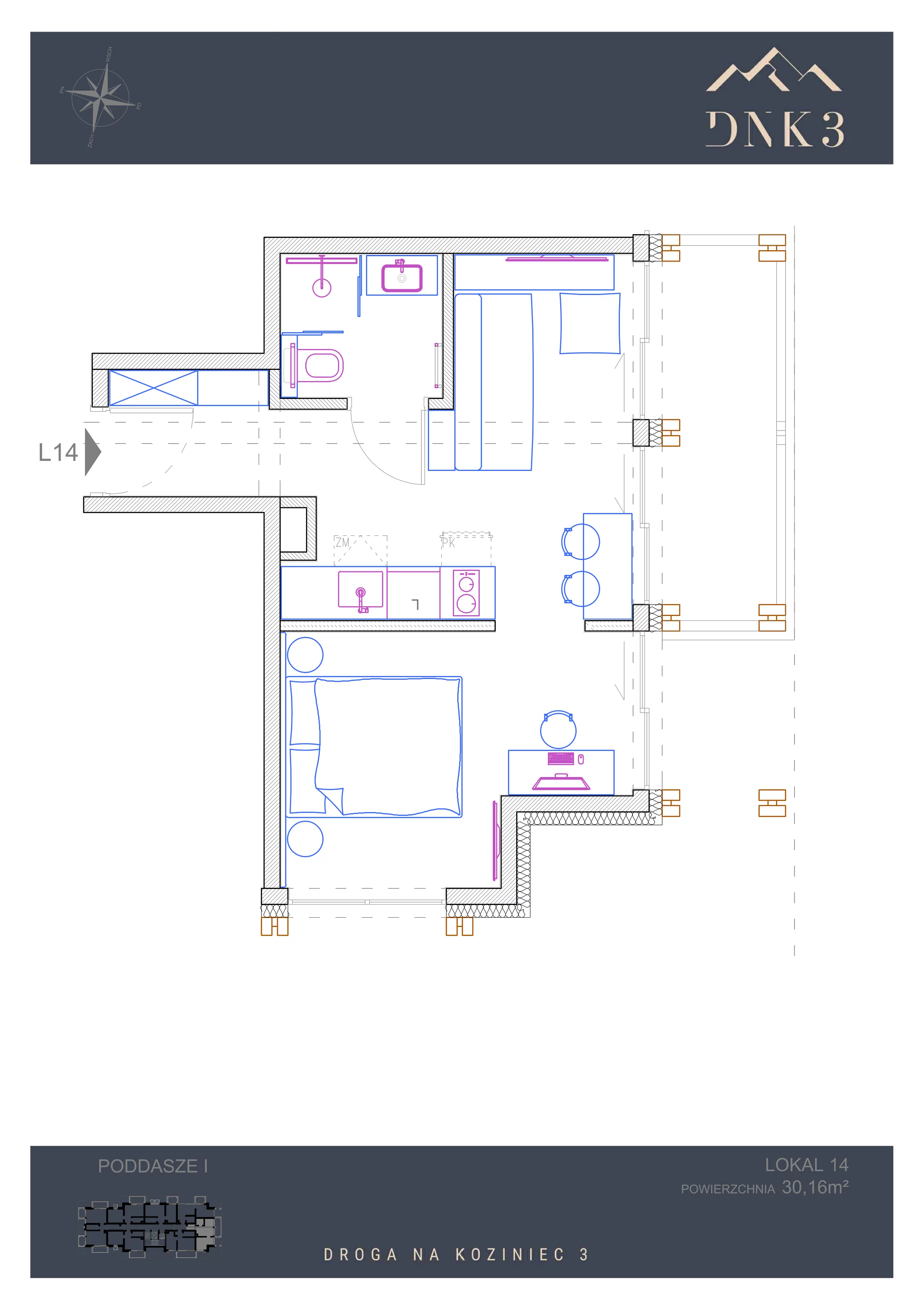 Apartament 30,16 m², piętro 1, oferta nr L14, Apartamenty DNK3, Zakopane, Koziniec, ul. Droga Na Koziniec 3